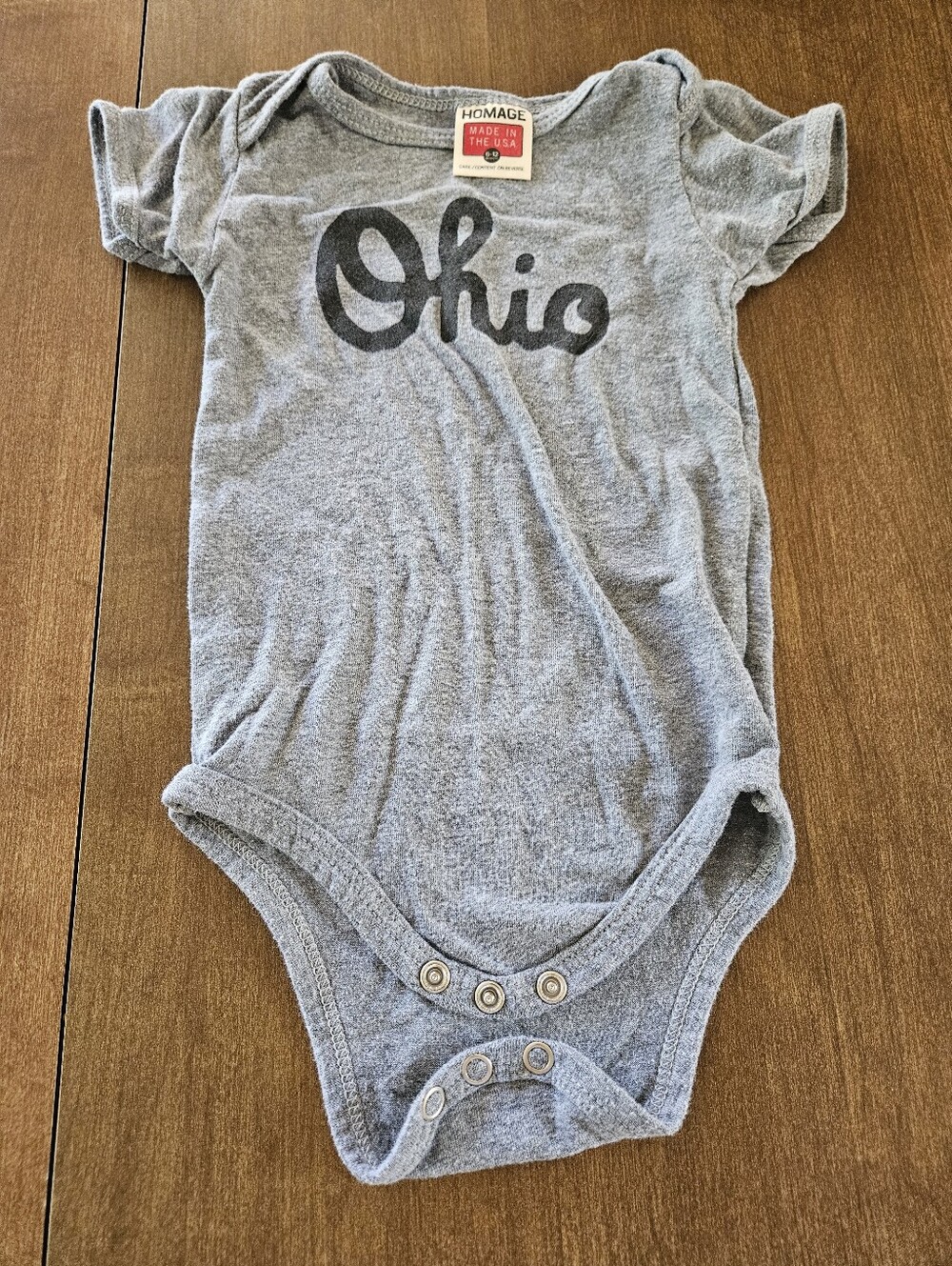 Homage Script Ohio Onesie, 6-12 Month, Gray